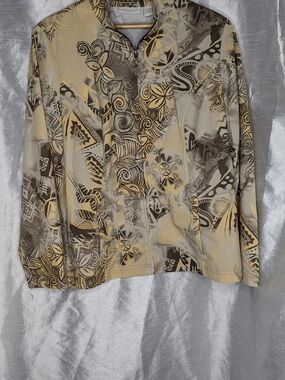 Weekends by Chico's Beige Brown Gray Geometric Mock Neck Zip Jacket 2